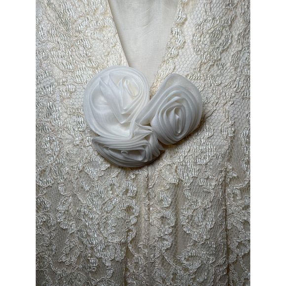 Vintage Lace Cocktail Dress Plunging V Back Union Tag -Late Edition Size 6 Ivory - Picture 4 of 6